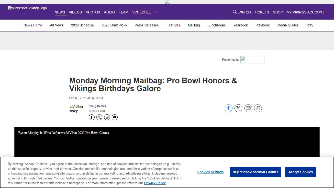 Pro Bowl Honors & Vikings Birthdays Galore